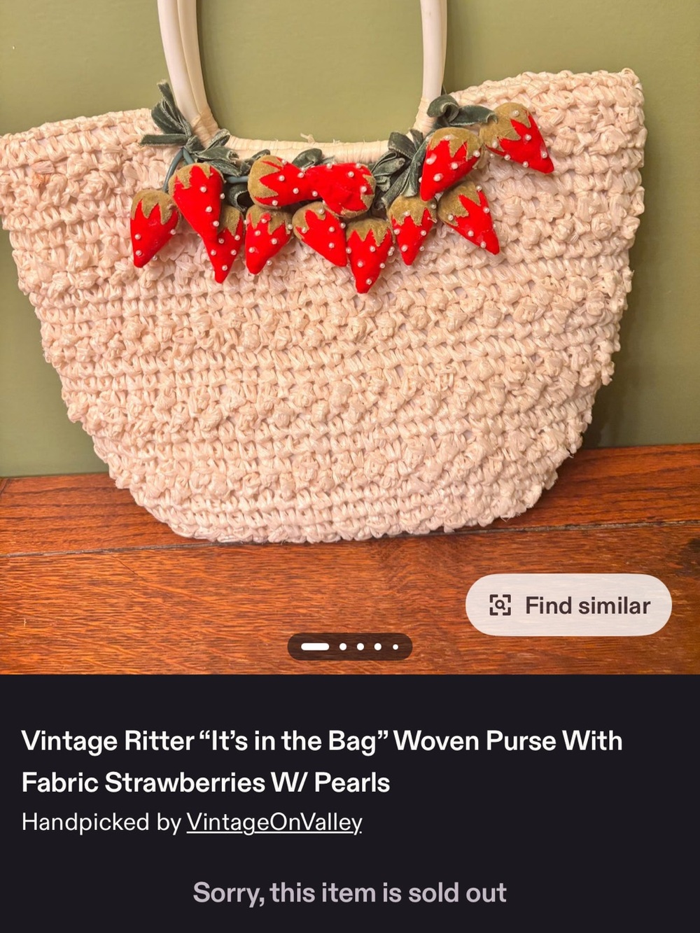 Woven Cream Tote with Red Strawberry Accents